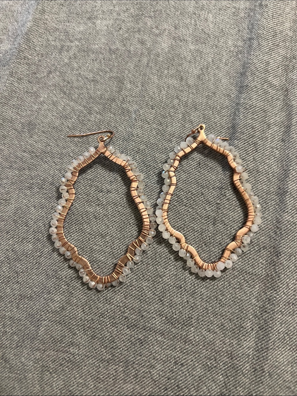 Anthropologie Rose Gold Teardrop Earrings with White Beads
